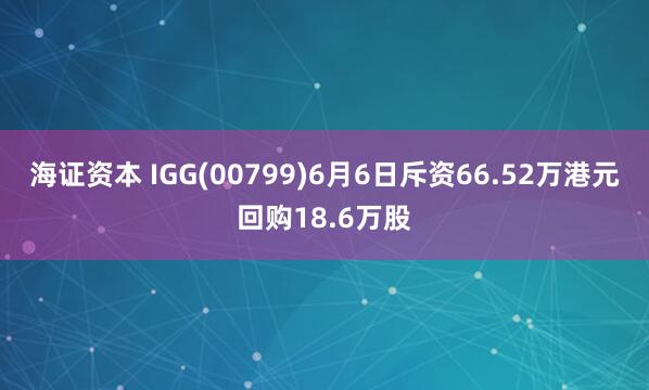 海证资本 IGG(00799)6月6日斥资66.52万港元回购18.6万股